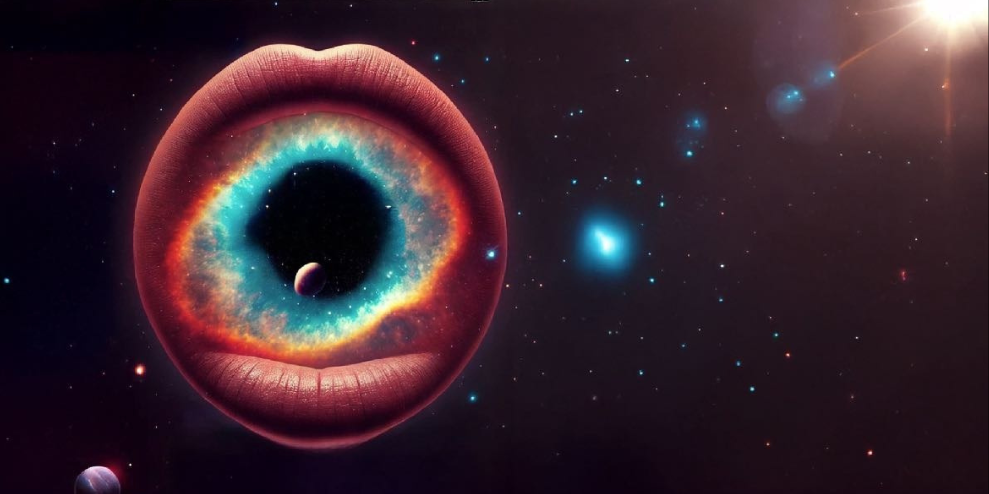 A mouth opening onto a cosmic universe